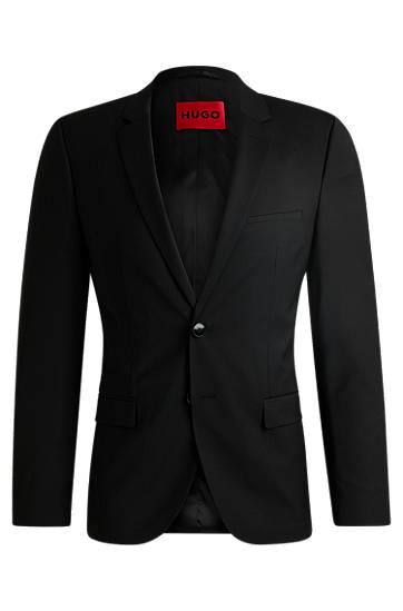 Jakke BOSS HUGO Extra-Slim Fit Stretch Wool Blend Jacket Sort | 50446523