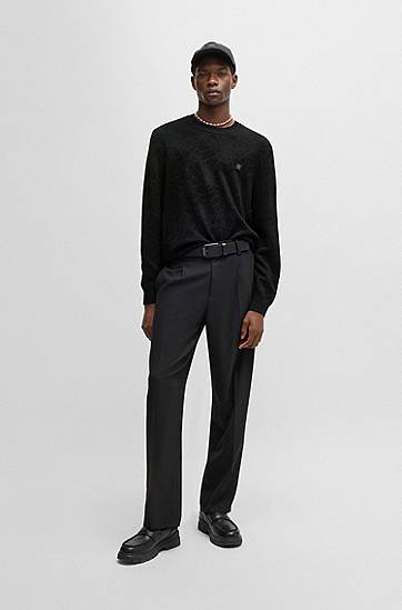 Sweater BOSS Regular-Fit Spiderweb Sweater Sort | 50532075, 1