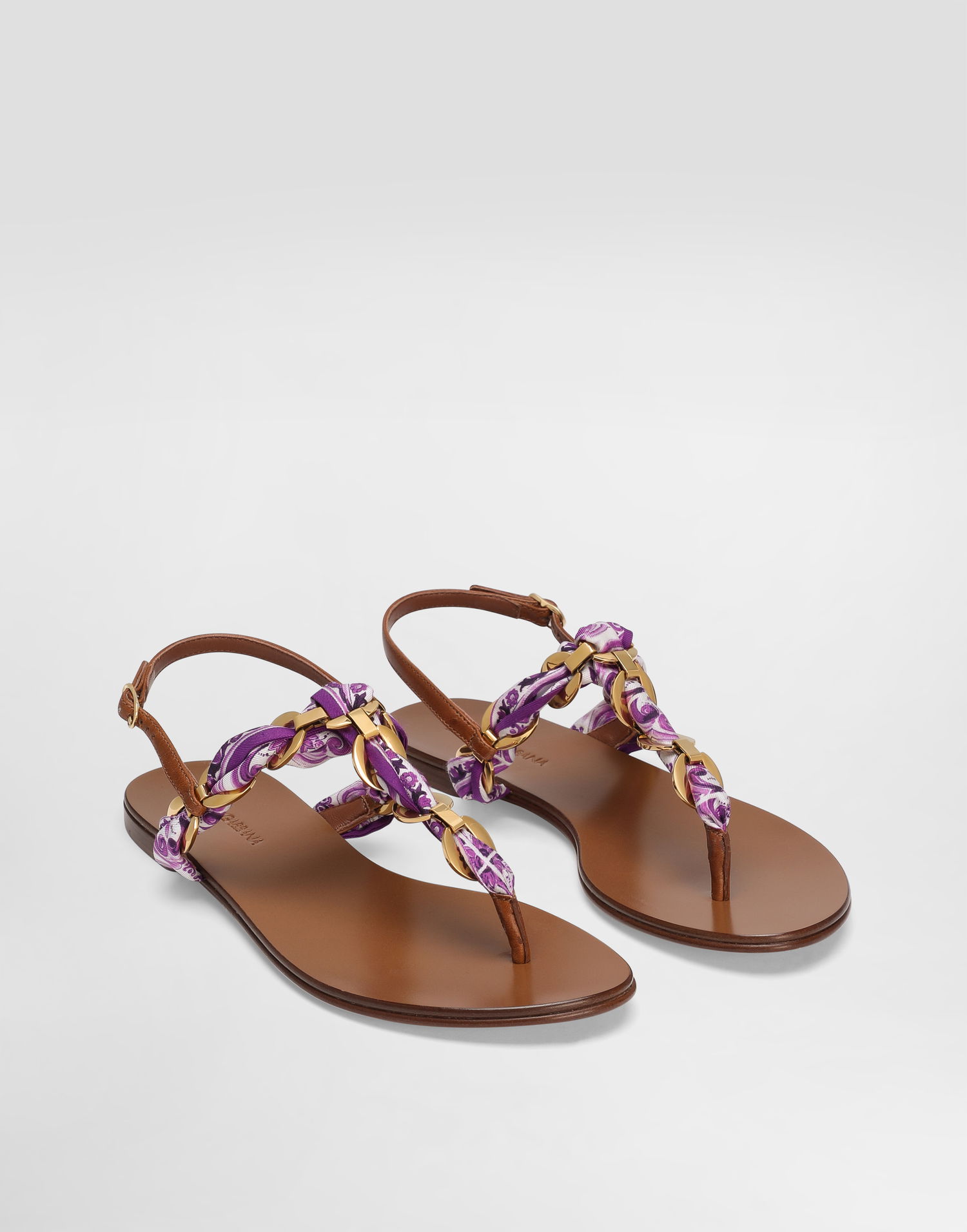Tilbehør Dolce & Gabbana Dolce & Gabbana Majolica Print Twill Flip-Flops Lilla | CQ0639AE490I03TN, 1