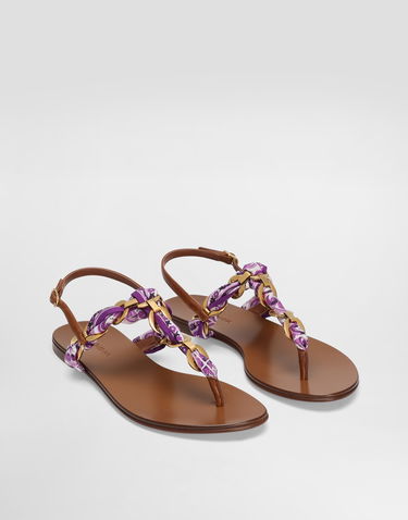Tilbehør Dolce & Gabbana Dolce & Gabbana Majolica Print Twill Flip-Flops Lilla | CQ0639AE490I03TN, 1