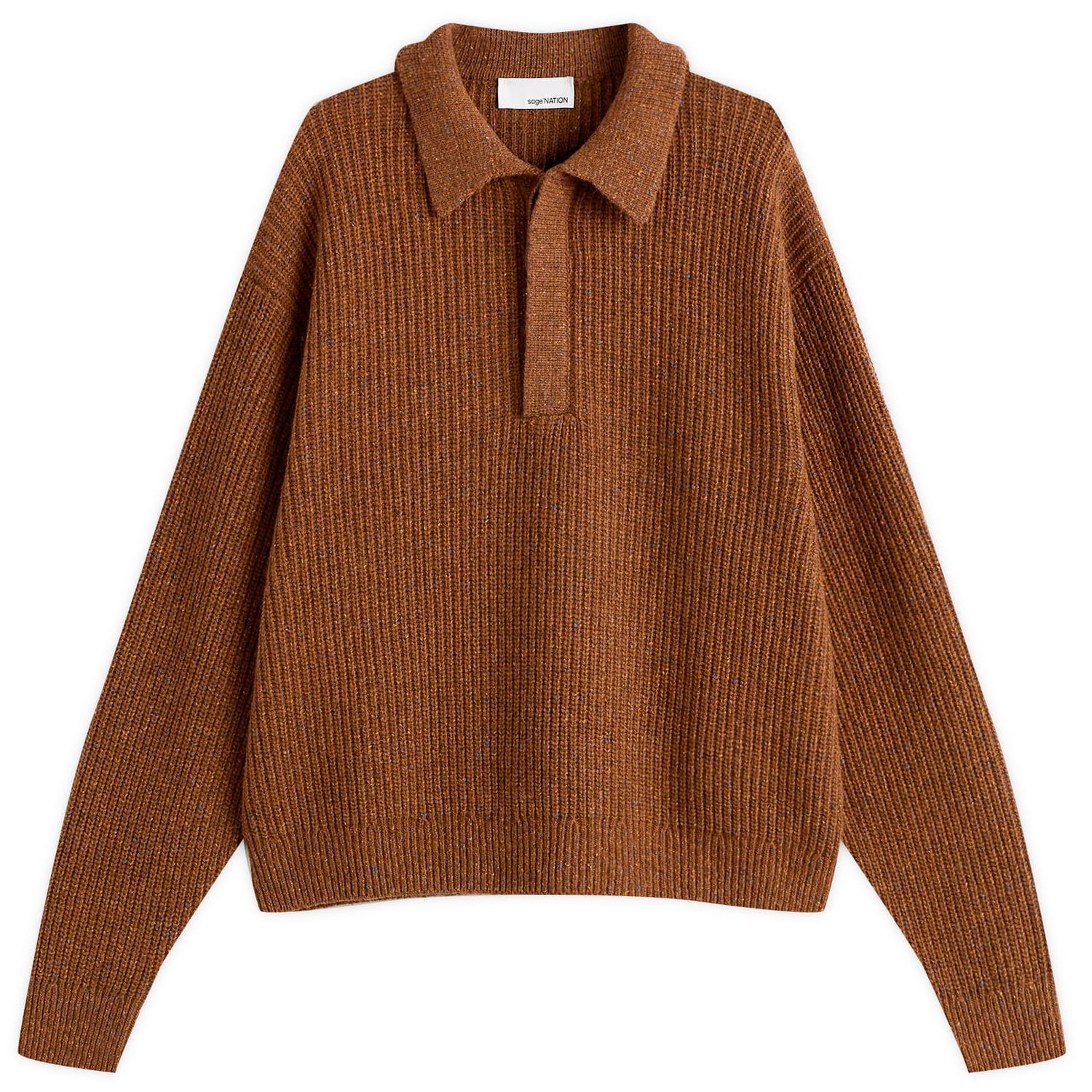 Sweater sage NATION Boxy Knit Polo Brun | S098-SPR, 0