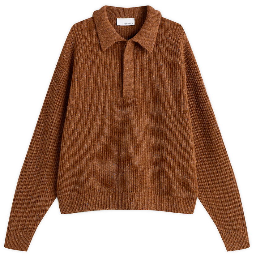 Sweater sage NATION Boxy Knit Polo Brun | S098-SPR