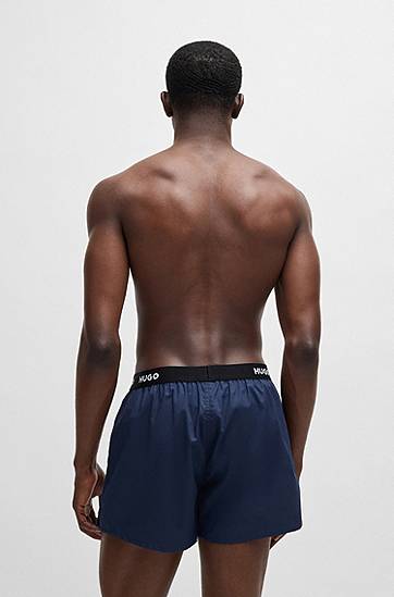 Boksere BOSS HUGO Three-Pack of Cotton Boxer Shorts with Logo Waistbands Mørkeblå | 50532565, 1