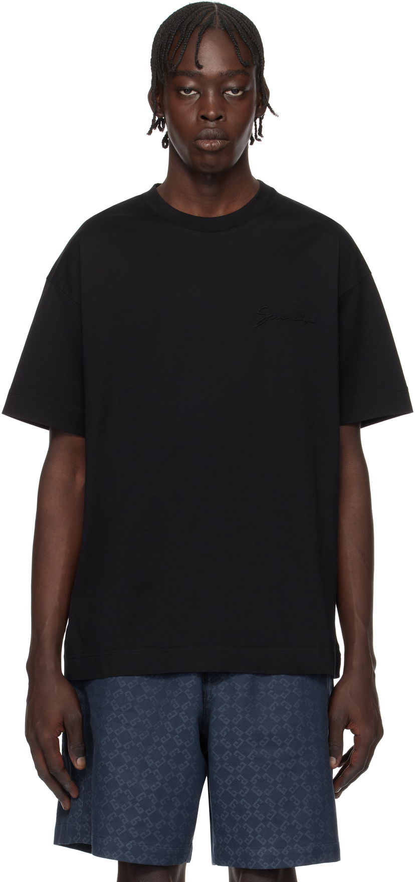 T-shirt Givenchy Print Black T-Shirt Mørkeblå | BM71MG3YP1401
