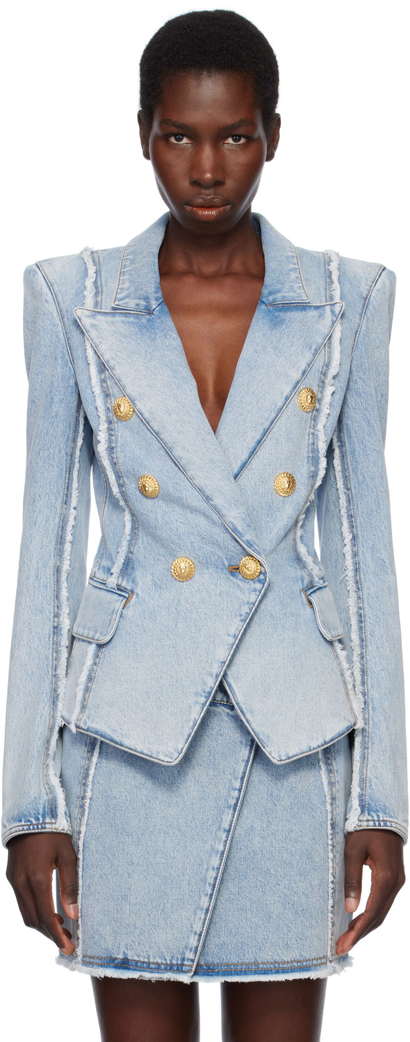Jakke Balmain Balmain 6-Button Tailored Denim Blazer Blå | EF0SG220DF75