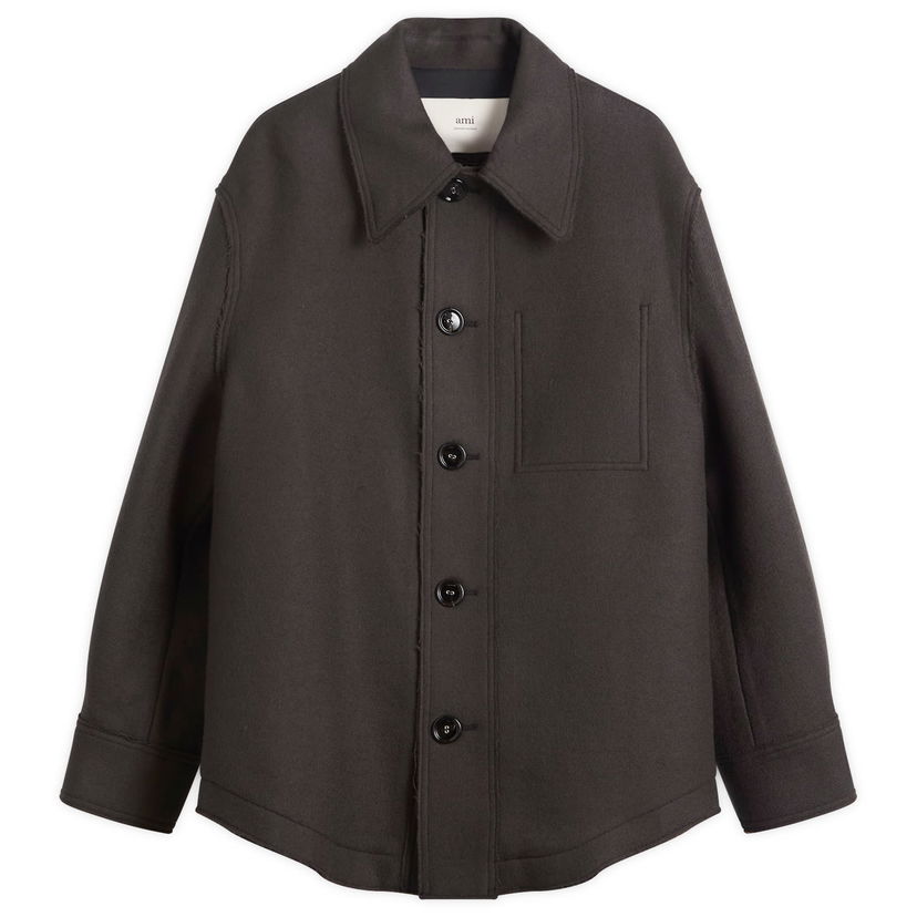 Jakke AMI Boiled Wool Gabardine Button-Down Jacket Brun | H25UJK824-WV0078-020H25