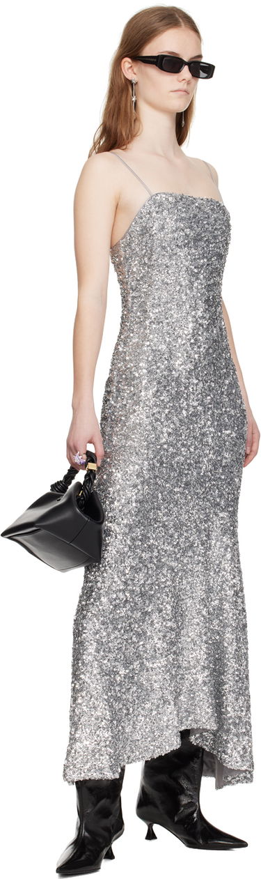 Kjole GANNI GANNI Sequin Maxi Dress Grå | F9053, 3