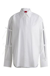 Oversized Cotton Blouse with Sleeve Bows