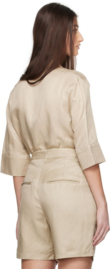 Shorts Anine Bing Anine Bing Mary Linen Collared Shirt Beige | A-07-10803-OMA10, 2