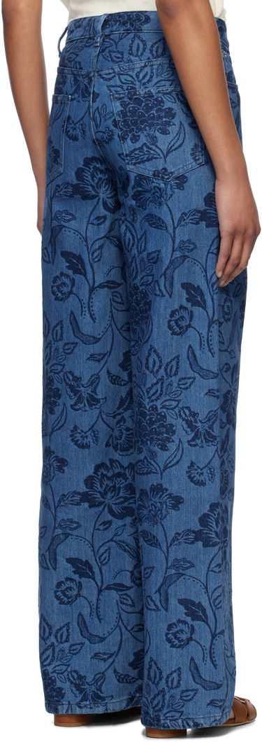 Jeans A.P.C. A.P.C. Elisabeth Floral-Print Wide-Leg Jeans Blå | COHGQ-F09181, 2