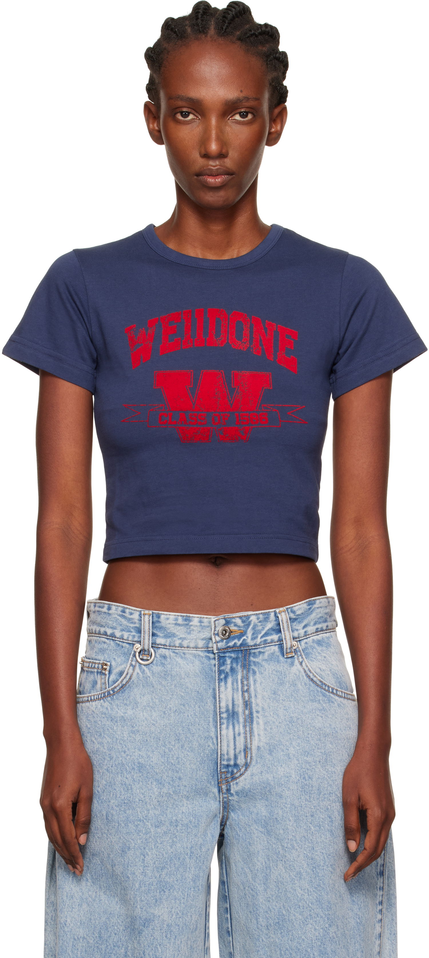 Crop top We11done We11done Slim-Fit Crop T-Shirt Blå | WD-TT2-25-749-W-NV, 0