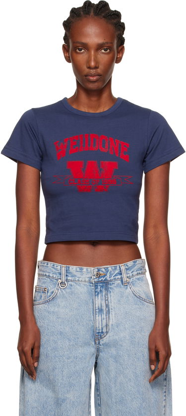 Crop top We11done We11done Slim-Fit Crop T-Shirt Blå | WD-TT2-25-749-W-NV, 0