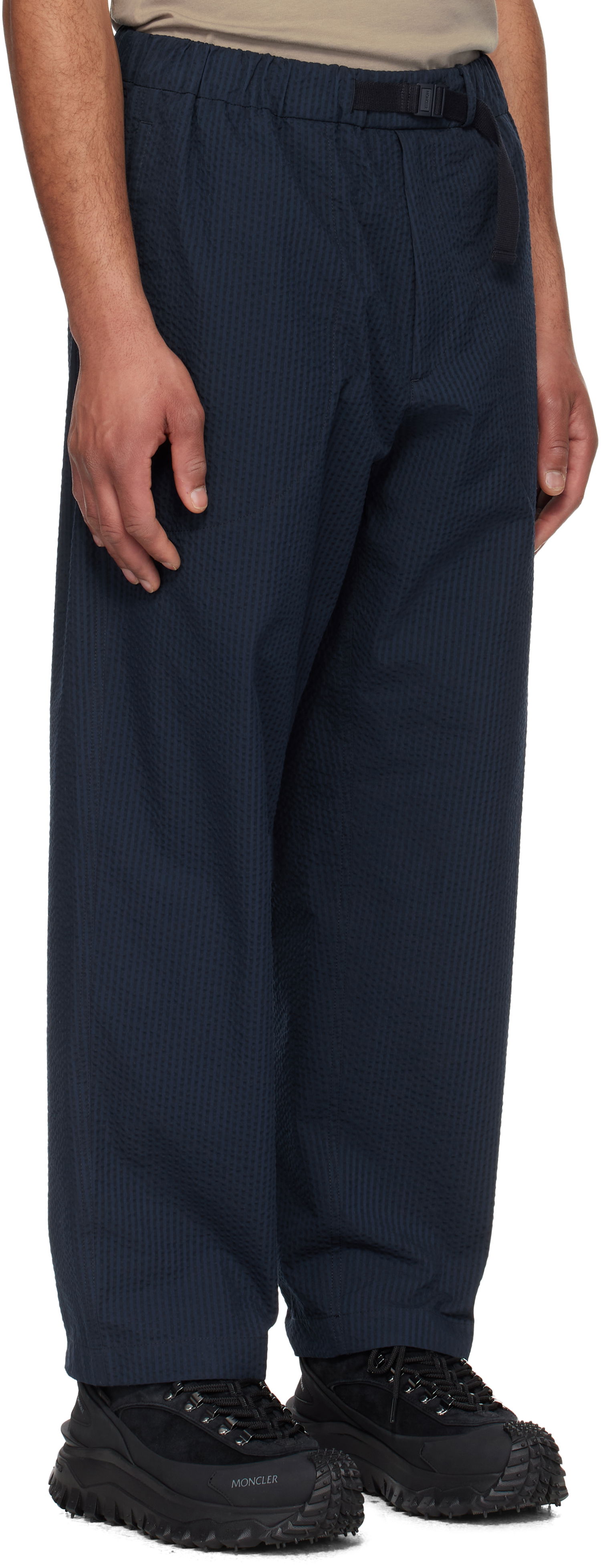 Bukser Moncler Moncler Seersucker Belted Trousers Mørkeblå | K10912A00038598JC, 1