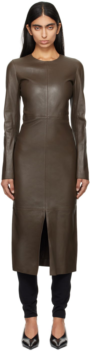 Kjole TOTEME TOTEME Paneled Midi Dress Brun | 244-WRD0148-LE0055