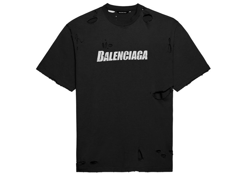 T-shirt Balenciaga Caps Destroyed Flatground T-shirt Sort | 651795TKVB81070/WL0560891TYK642101