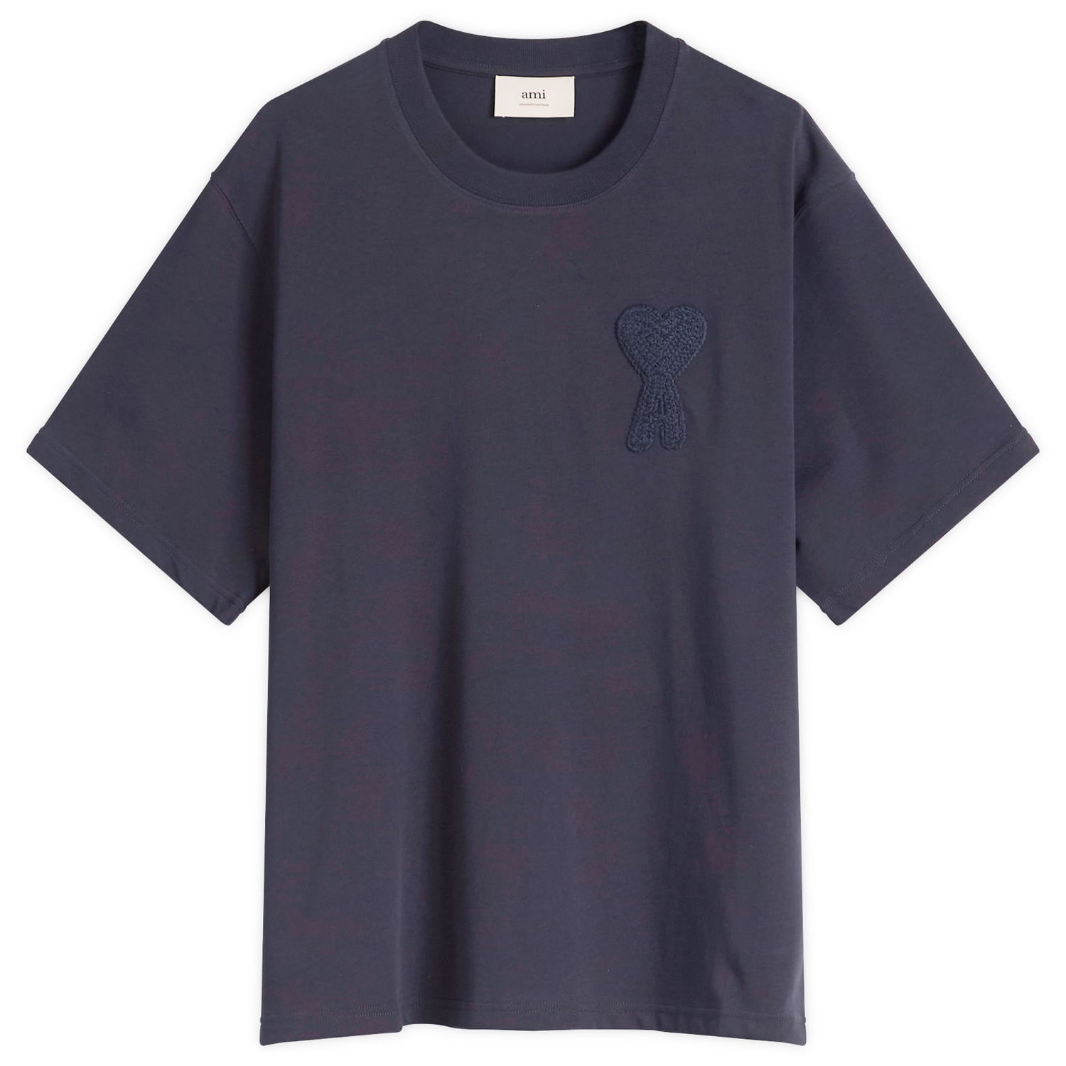 T-shirt AMI AMI Paris Men's Woven Logo T-Shirt, Size Large Mørkeblå | HTS055-726-4011, 0