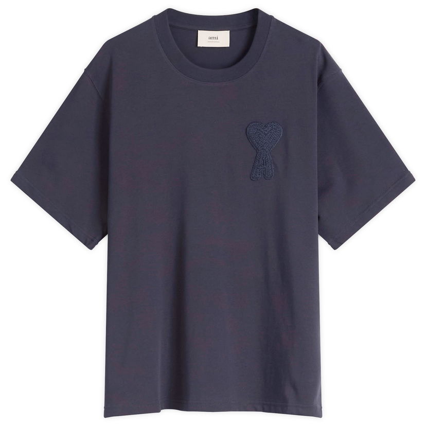 T-shirt AMI AMI Paris Men's Woven Logo T-Shirt, Size Large Mørkeblå | HTS055-726-4011