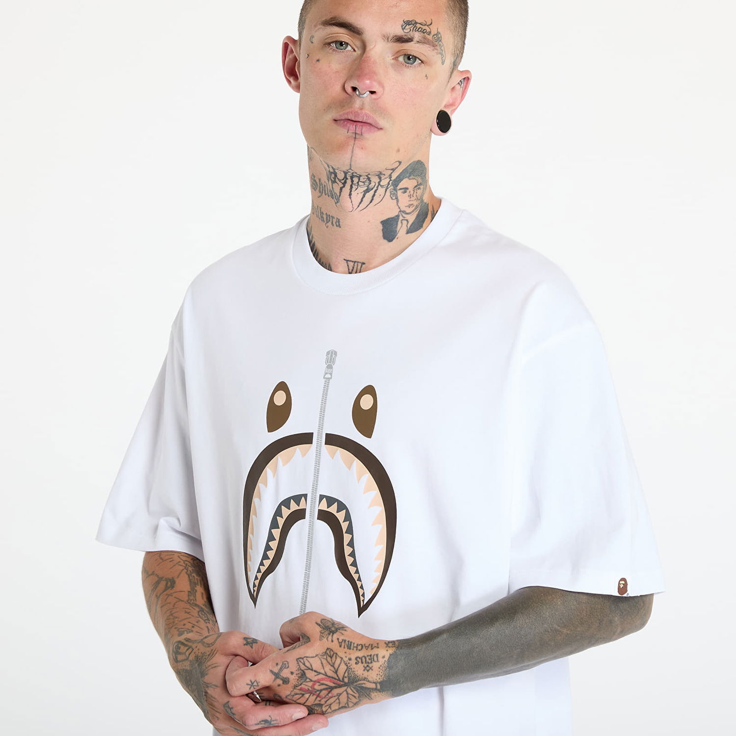 T-shirt BAPE Shark Tee White Hvid | 001TEK701312M WHT, 1