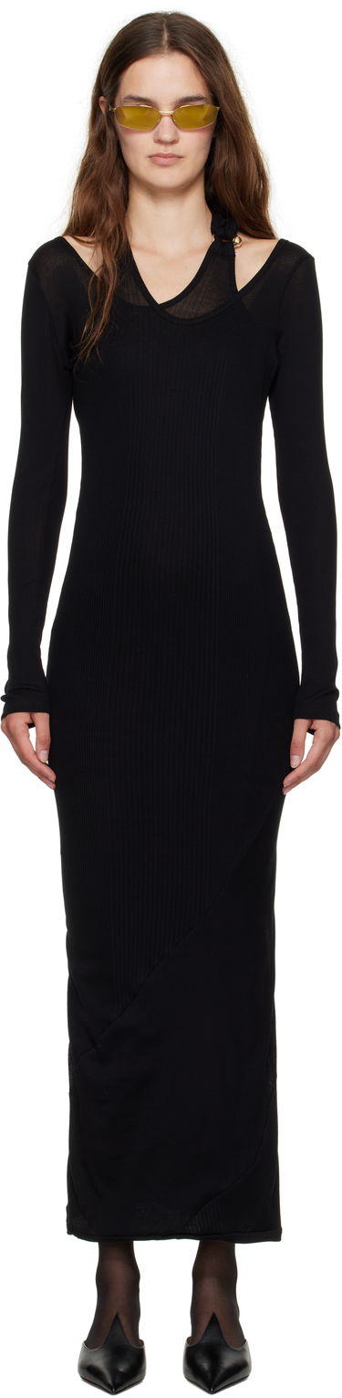 Kjole Jean Paul Gaultier Jean Paul Gaultier Ribbed Twisted Double Layer Piercing Midi Dress Sort | 25/03-W-DR014-J000-00, 0