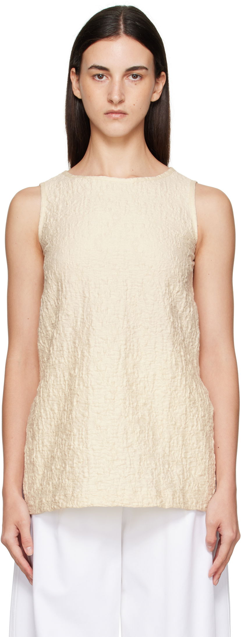 Tanktop Max Mara Max Mara Textured Sleeveless Top Beige | 2521946058600