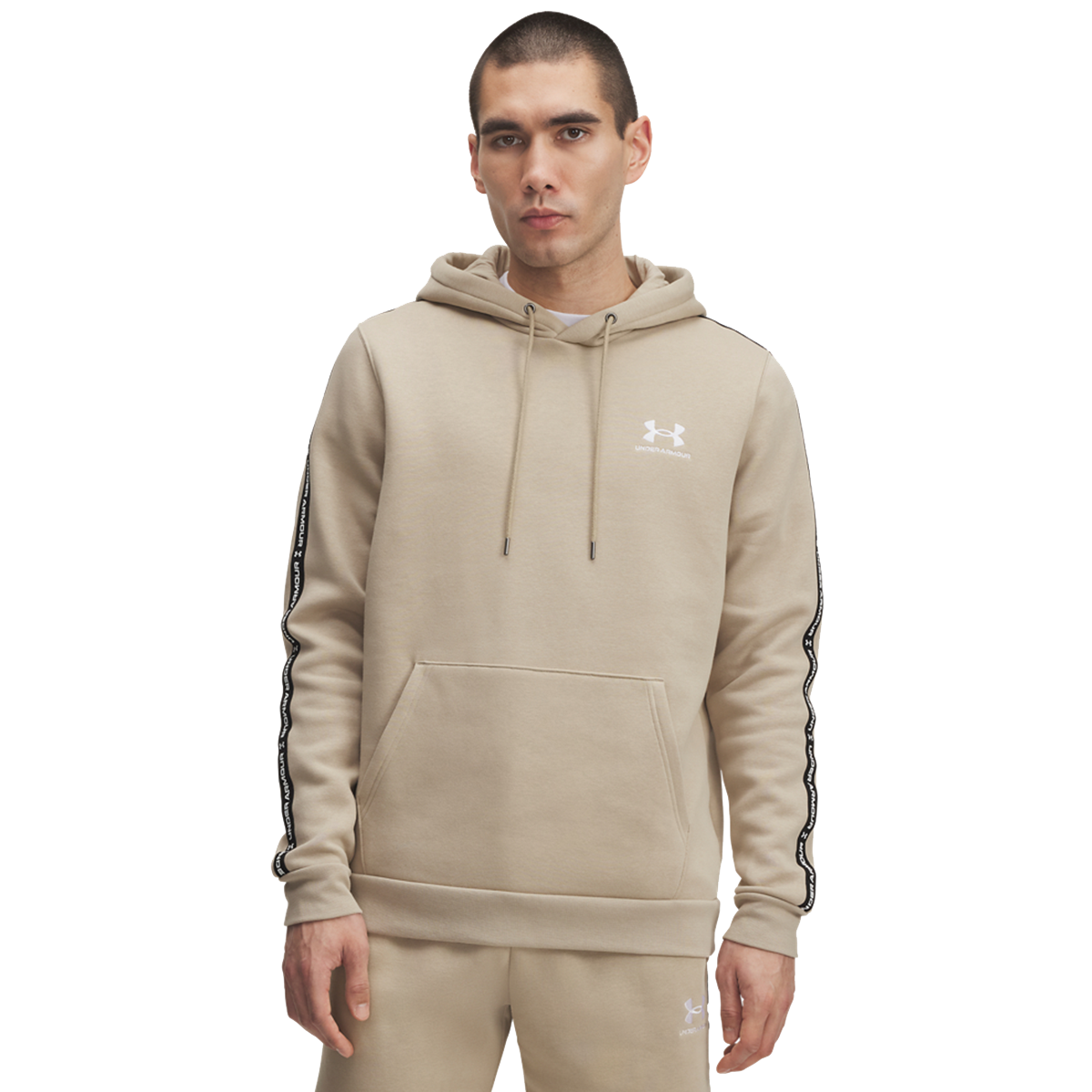 Sweatshirt Under Armour Icon Fleece Hoodie with Taping Beige | 1389356-299, 0