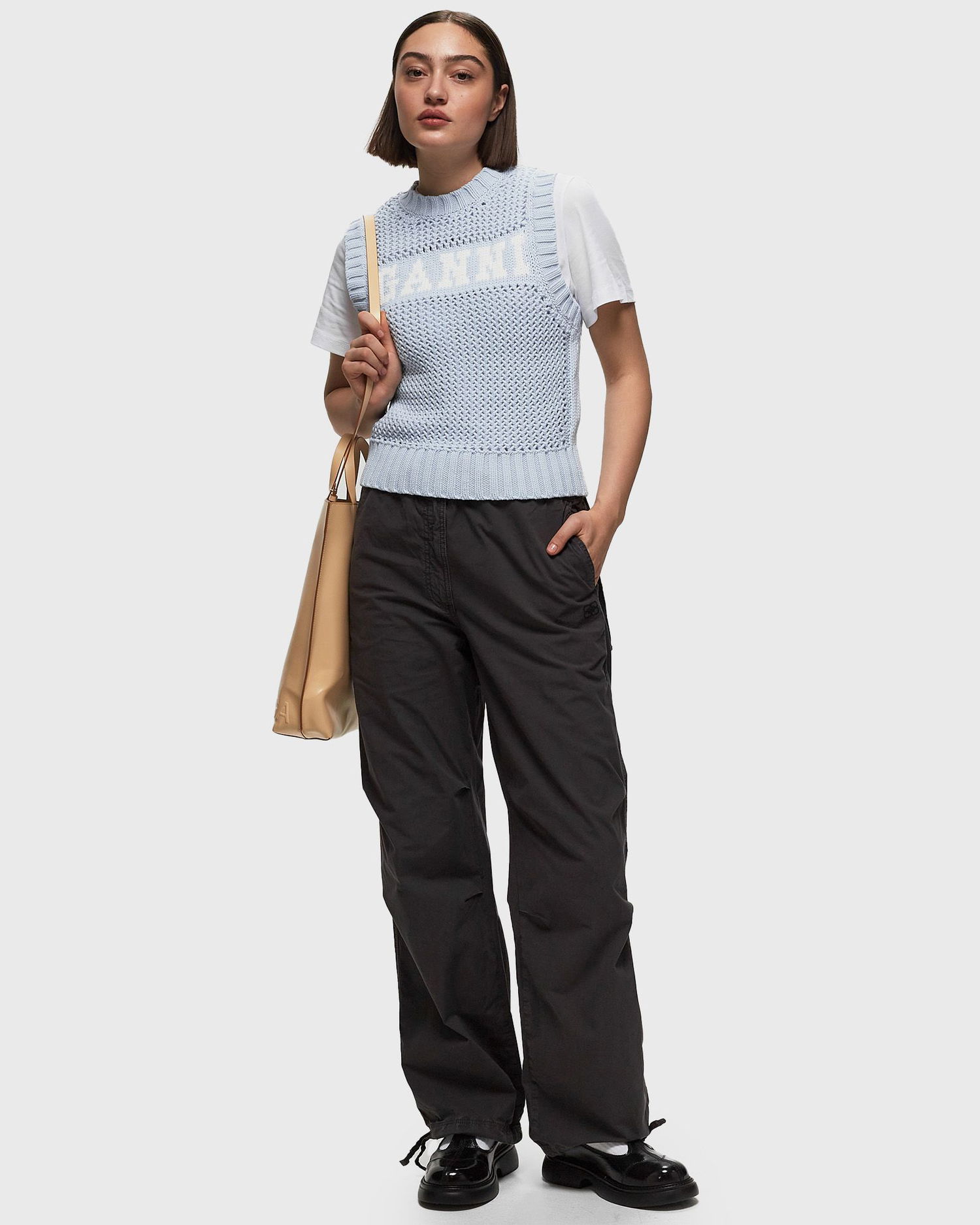 Sweater GANNI Cotton Rope Vest Blå | K2100-033, 1