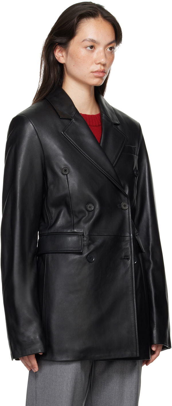 Jakke Loulou de Saison Loulou de Saison Benetra Double-Breasted Leather Blazer Sort | BENETRA, 1