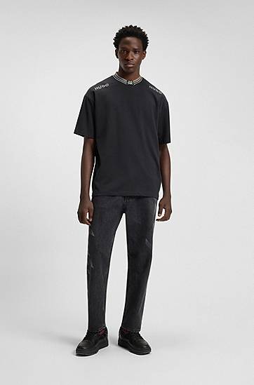 T-shirt BOSS RB cotton T-shirt with tipping and logos Sort | 50549604, 1