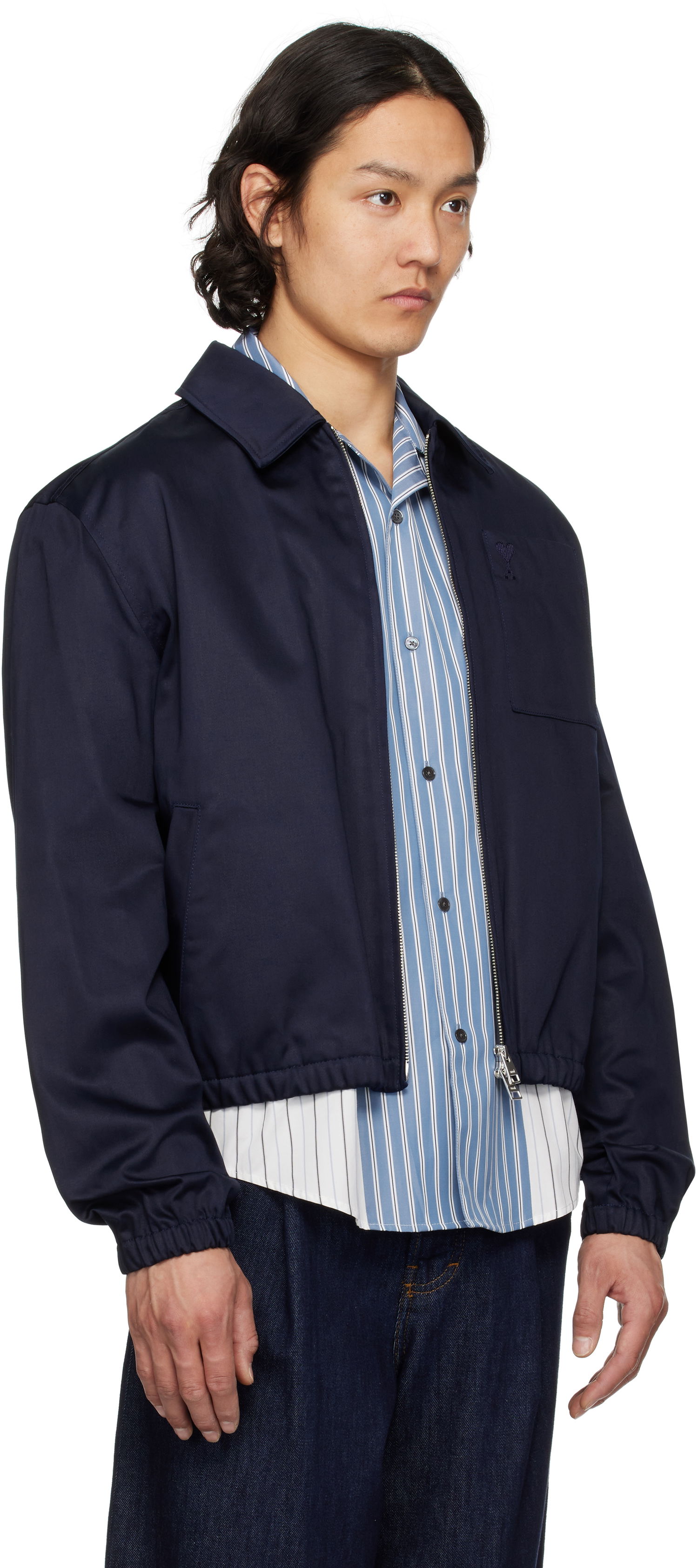 Bomberjakke AMI AMI Paris Cotton Ami de Coeur Zipped Jacket Mørkeblå | HJK059.CO0103, 1