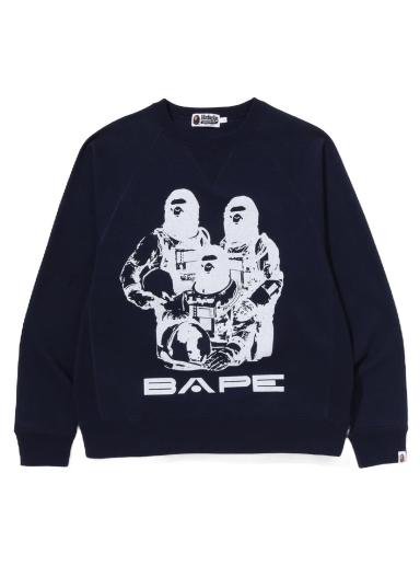 Sweater BAPE Relaxed Fit Space System Crewneck Mørkeblå | 1J30-113-005