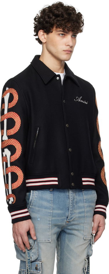 Bomberjakke AMIRI Snake Bones Embroidered Bomber Jacket Sort | AMOUVY1015, 1