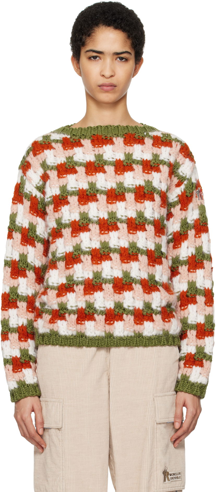 Sweater Moncler Wool & Alpaca Checkerboard Sweater Grøn | J20989C00002M4404