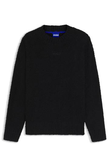 Sweater BOSS Bouclé-knit sweater with embroidered logo Sort | 50524526, 0