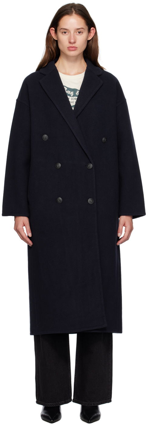 Frakker rag & bone Thea Double-Breasted Long Coat Mørkeblå | WAW24F2026VR26, 0