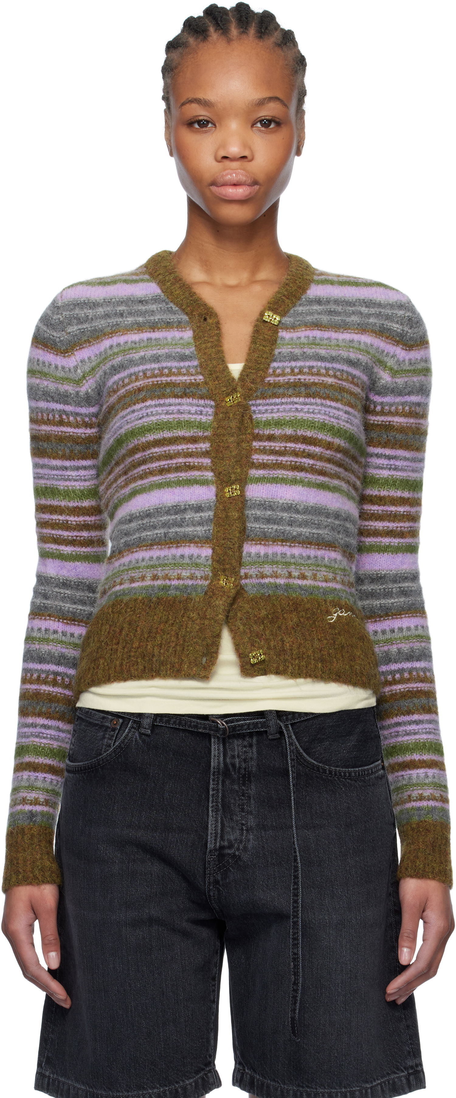 Sweater GANNI Ganni Soft Wool Stripe Cardigan Flerfarvet | K2355, 0