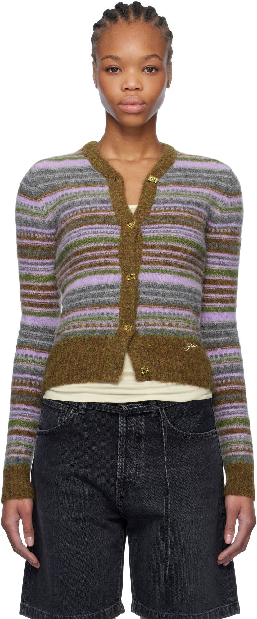 Sweater GANNI Ganni Soft Wool Stripe Cardigan Flerfarvet | K2355