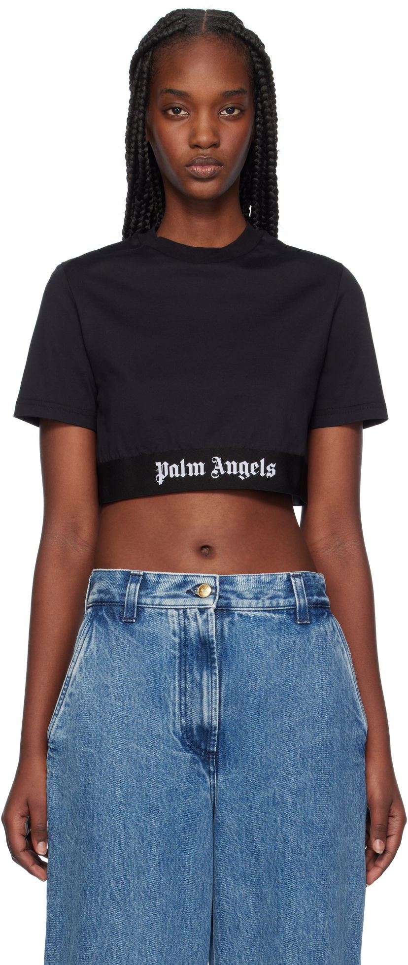 Crop top Palm Angels Logo Tape Cropped T-shirt Sort | PWAA067C99JER0011010