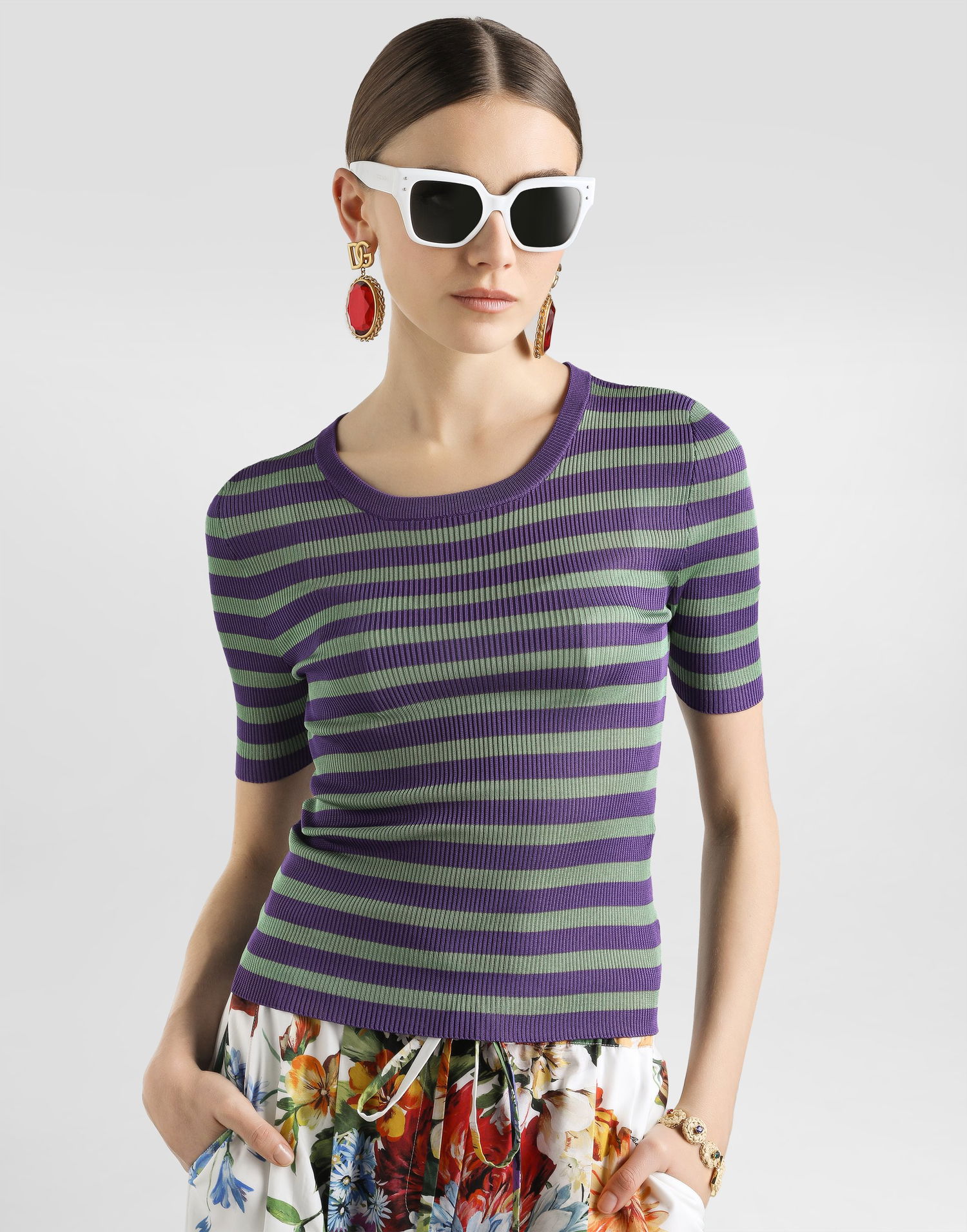 Sweater Dolce & Gabbana Dolce & Gabbana Striped Short Sleeve Sweater Lilla | FXXAAZJAIRRV9644, 1