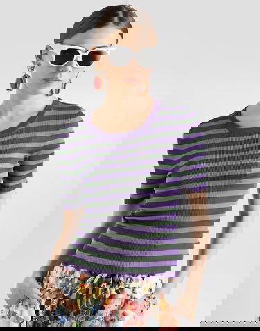 Sweater Dolce & Gabbana Dolce & Gabbana Striped Short Sleeve Sweater Lilla | FXXAAZJAIRRV9644, 1
