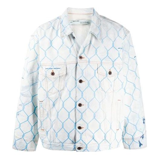Jakke Off-White Off-White Fence Print Loose Fit Denim Jacket Hvid | OMYE051S203860307131, 0