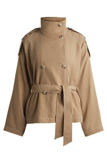 Trenchcoat BOSS Belted Stand Collar Jacket with Contrast Stitching Beige | 50536642, 0
