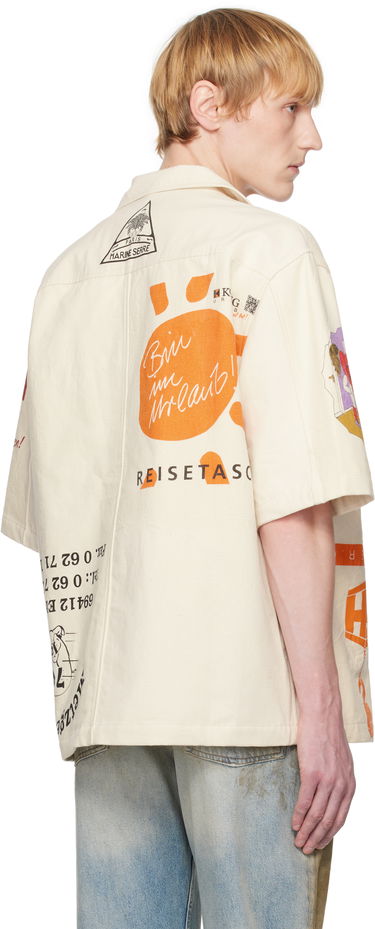Skjorte Marine Serre Marine Serre Regenerated Bowling Shirt Beige | USI028A UWOV0009, 2