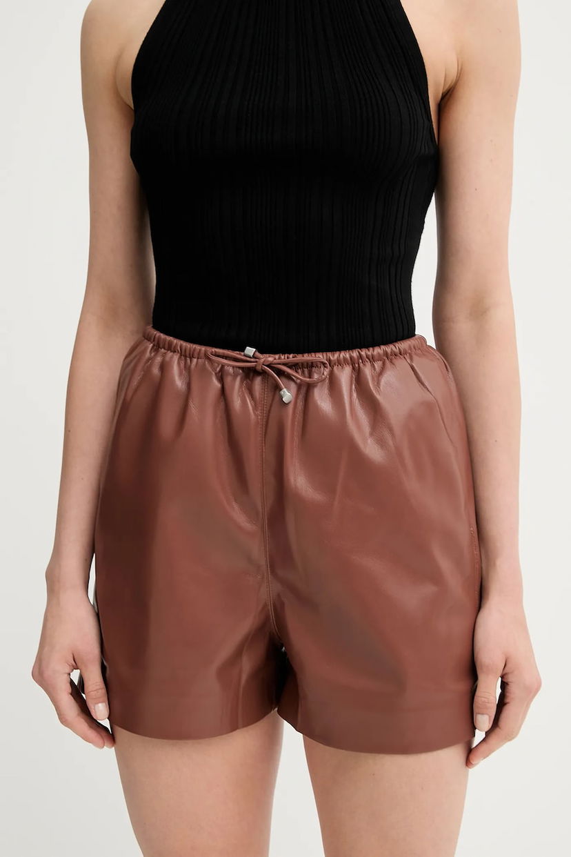 Shorts Nanushka Nanushka ANIELA High-Waist Leather Shorts Brun | NW25SSST21875