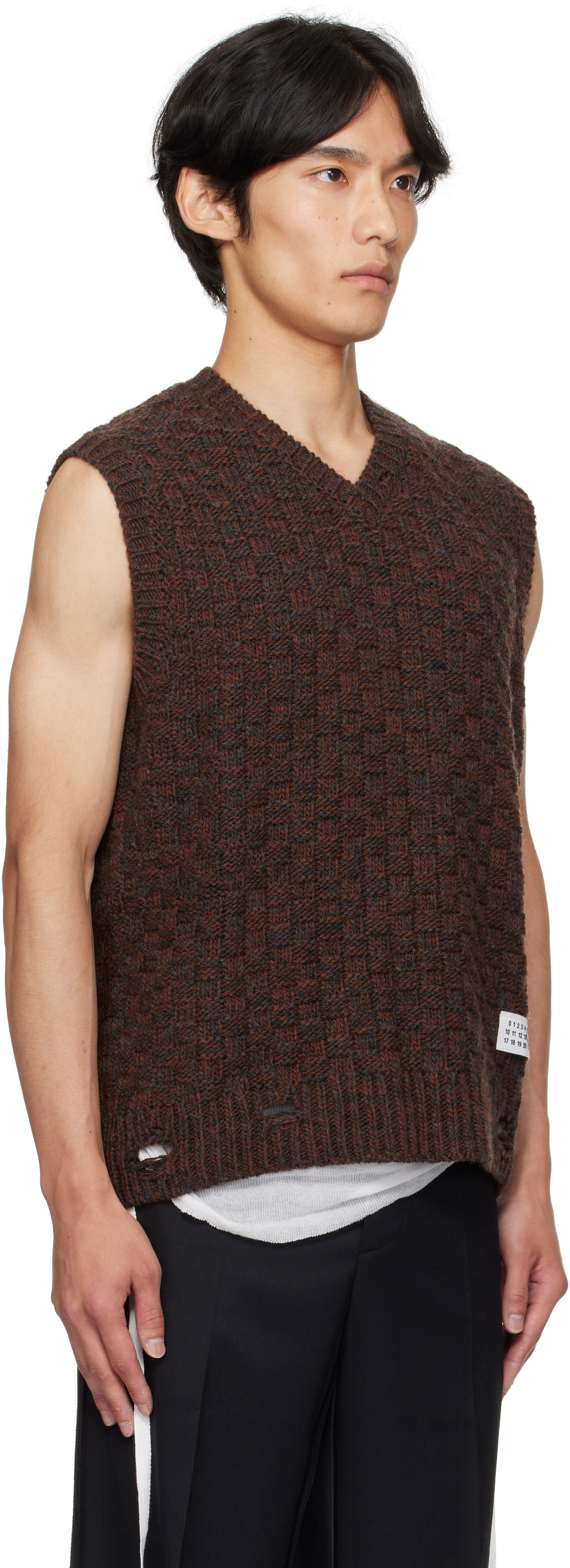 Sweater Maison Margiela MM6 Maison Margiela V-Neck Sweater Vest Brun | SH2FB0026 M13174, 1