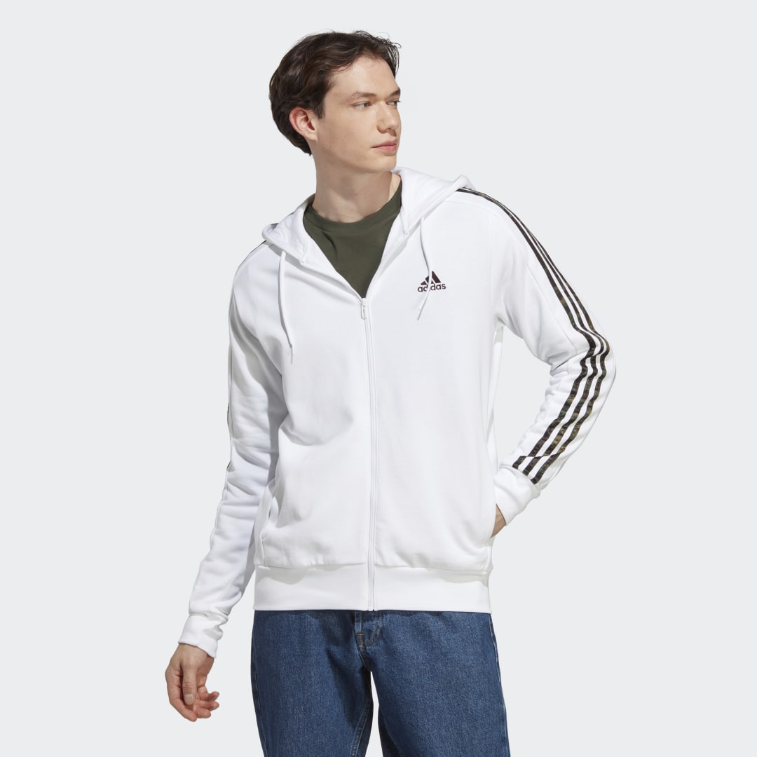 Sweatshirt adidas Performance Essentials French Terry 3-Stripes Full-Zip Hoodie Hvid | IC9836, 0