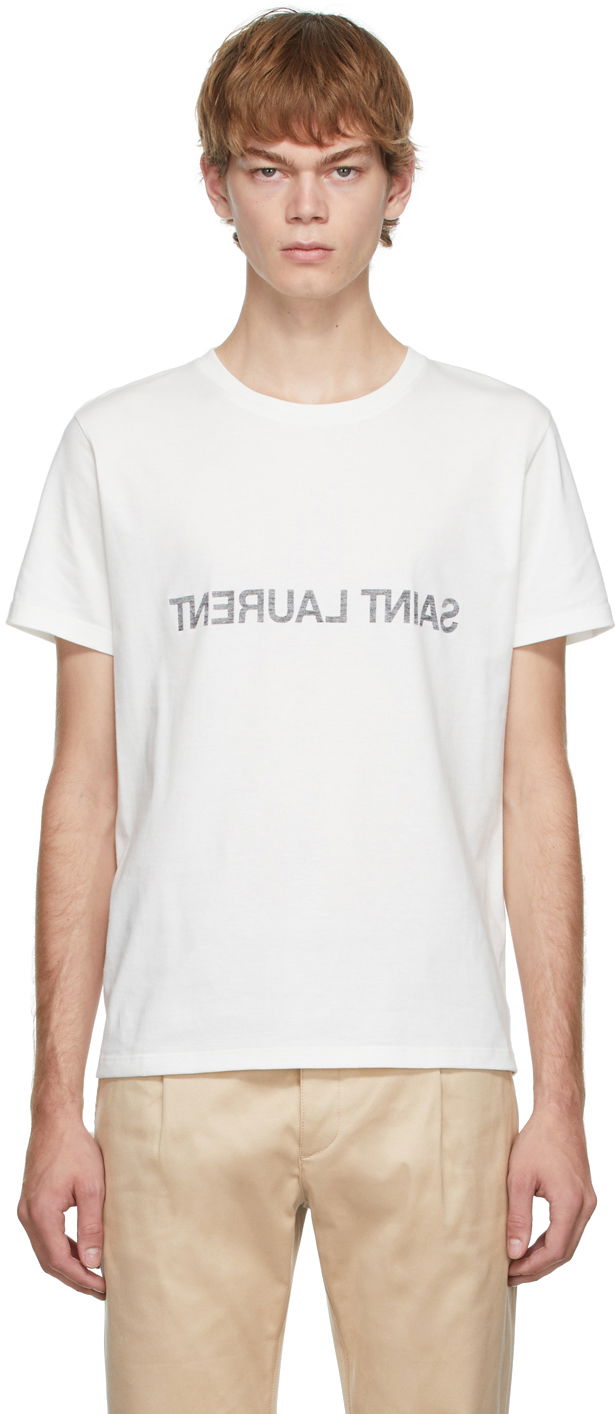 T-shirt Saint Laurent Reversed Logo T-Shirt Hvid | 663278Y36HE, 0