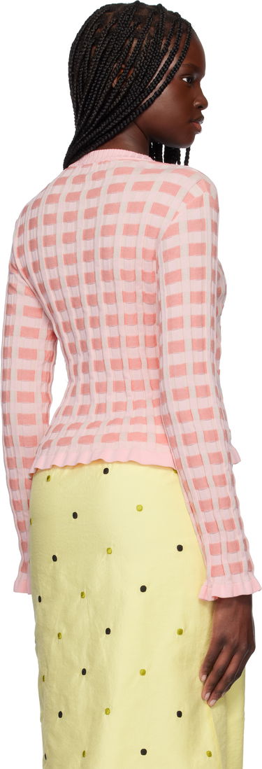Sweater MAISON KITSUNÉ Maison Kitsuné Checked Ribbed Knit Cardigan Lyserød | OW00503KT1120, 2