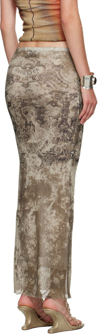 Nederdel Jean Paul Gaultier Jean Paul Gaultier Long Medailon Print Mesh Midi Skirt Beige | 25/03-W-SK005-M006P-6965, 2