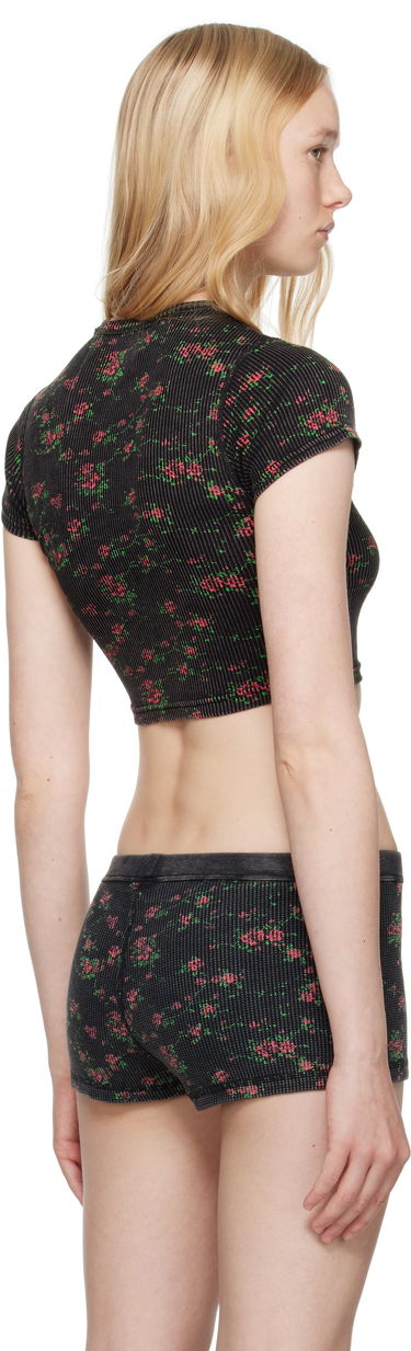 Trusser Alexander Wang Alexander Wang Floral-Print Ribbed Baby T-shirt Sort | 8C2238046P, 2