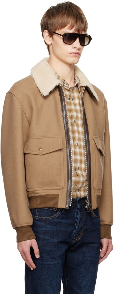 Bomberjakke Tom Ford TOM FORD Double Splittable Shearling Collar Bomber Jacket Brun | OBH002-FMW058, 1